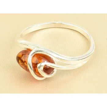 Prsten Dámský stříbrný prsten medový jantar Ag 925/1000