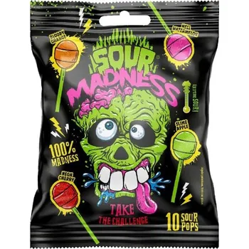 Cukrovinka Lízátka SOUR MADNESS 10x 10 g - EXTRA KYSELÁ (bonbóny "kyselé šílenství")