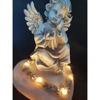 Vánoční dekorace Veselý andílek na srdíčku figurka 18cm svítící LED