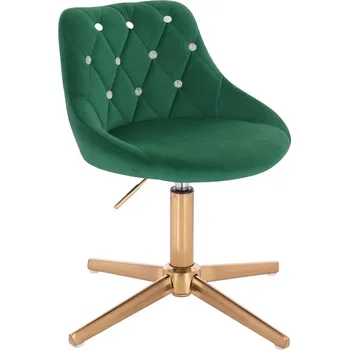 Otočné křeslo Kvam Diamonds velur na zlatém kříži - lahvově zelená