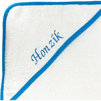 Kojenecká osuška s kapucí s vlastním jménem - Modrá - 75 x 75 cm