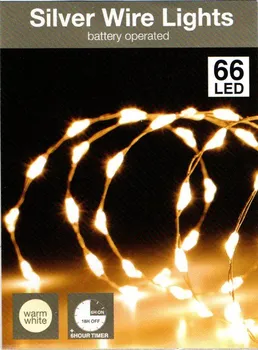Vánoční osvětlení Stříbrný řetěz s časovačem na baterie 100 cm 66 LED teplá bílá