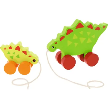 Dřevěná hračka TREFL Edukační dřevěná tahací hračka 2 Dinosauři Stegosaurus, zelená