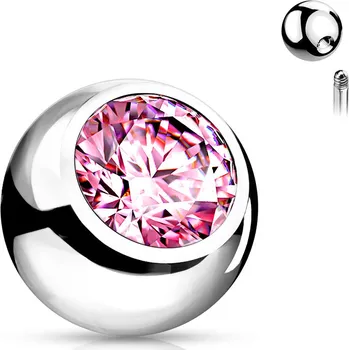 Piercing Atreya Ocelová kulička s kamínkem Barva: Růžová, Velikost: 1,6 mm x 5mm