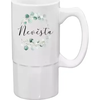 Sklenice Půllitr bílý vysoký Nevěsta - eukalyptus