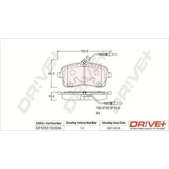 Brzdová destička Sada brzdových destiček, vždy 4 kusy v sadě Dr!ve+ DP1010.10.0886