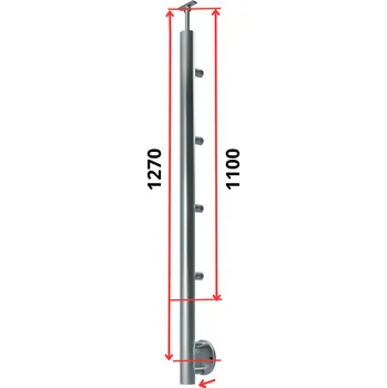 Zábradlí Hahn Steel Konfigurátor - nerezový sloupek Ø42,4mm - 4 x výplň Ø12mm, AISI 304 - brus, boční kotvení Typ držáku madla: Model 0718.242 - kulaté madlo ⌀42,4mm, Výška sloupku - nad podlahou: 1100mm, Parametry sloupku pod úrovní podlahy: 60*170mm