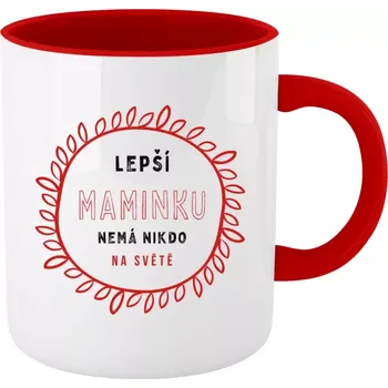 Hrnek pro maminku - Lepší maminku nemá nikdo na světě - červený vnitřek a ucho 330 ml