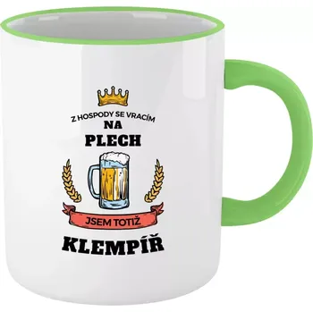 Hrnek pro klempíře - Z hospody se vracím - Klempíř - zelený lem a ucho 330 ml