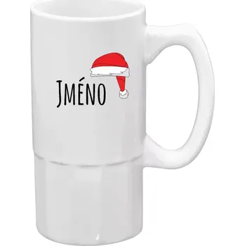 Sklenice Půllitr bílý vysoký Vánoční čepice - jméno