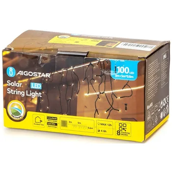 Vánoční světelný závěs Aigostar Solární vánoční závěs 5 m 100 LED teplá bílá
