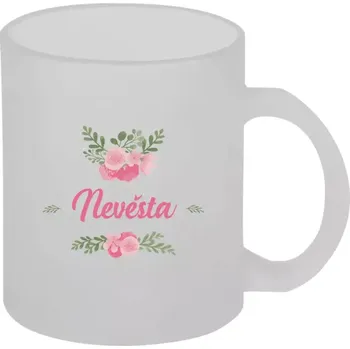 Hrnek 330 ml - skleněný matný Nevěsta - růžové květiny