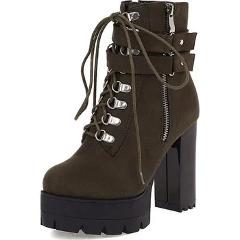 Dámské kozačky Kotníkové boty na masivním podpatku GoodDayGirl Fashion Barva: Zelená, Velikost: 41