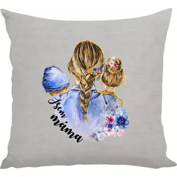 Polštář Polštář lněný 40x40 cm Jsem máma - chlapeček a holka