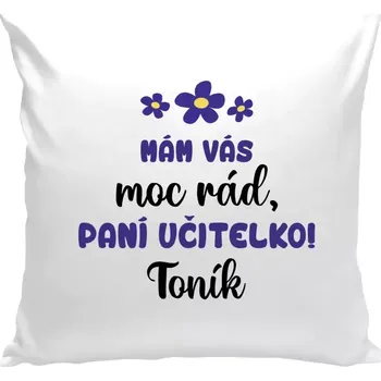 Polštář Polštář bílý 40x40 cm Mám vás moc rád, paní učitelko