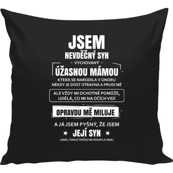 Polštář Polštář černý 40x40 cm Mámin nevděčný syn