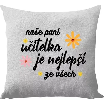 Polštář Polštář bílý 40x40 cm - dlouhý chlup Naše paní učitelka je nejlepší ze všech