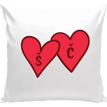 Polštář Polštář bílý 40x40 cm Iniciály v srdíčku se jmény