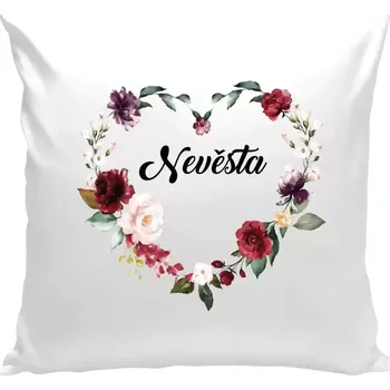 Polštář Polštář bílý 40x40 cm Nevěsta - květinové srdce