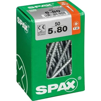 Vrut Spax Wirox Univerzální vrut T-Star plus, ø 5 × 80 mm, drážka: TX 25, 50 ks 4191010500807