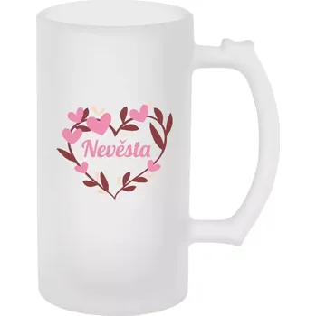 Sklenice Půllitr pro nevěstu - Nevěsta - se srdíčky - matný