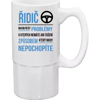 Sklenice Půllitr bílý vysoký Musím řešit problémy - řidič