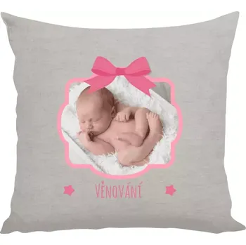 Polštář Polštář lněný 40x40 cm Růžová mašle s fotografií