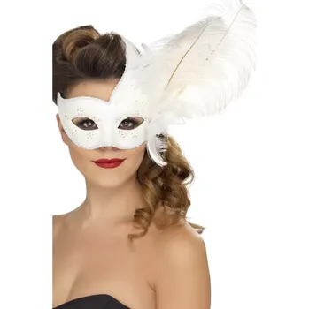 Karnevalová maska Maska - Bílá škraboška s peřím