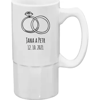 Sklenice Půllitr na svatbu nebo rozlučku - Prsteny se jmény - 500 ml