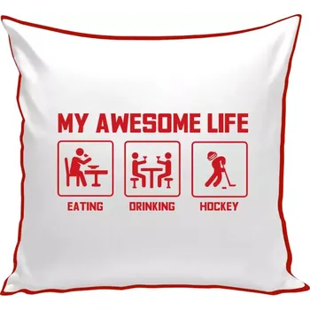 Polštář Polštář barevný 32x32 cm My awesome life - eating, drinking, hockey
