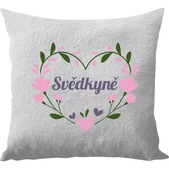 Polštář Polštář bílý 40x40 cm - dlouhý chlup Svědkyně - srdce s lístečky