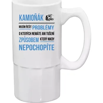 Sklenice Půllitr bílý vysoký Musím řešit problémy - kamioňák