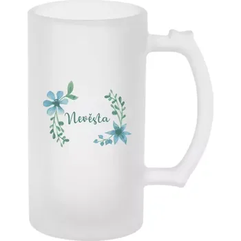 Sklenice Půllitr skleněný matný Nevěsta - modré květiny