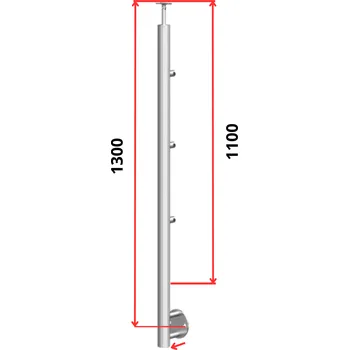 Zábradlí Hahn Steel Konfigurátor - nerezový sloupek O42,4mm - 3 x výplň O12mm - vnitřní, AISI 304 - brus, boční kotvení Typ držáku madla: Model 0718.242 - kulaté madlo ⌀42,4mm, Výška sloupku - nad podlahou: 1100mm, Parametry sloupku pod úrovní podlahy: 50*200mm