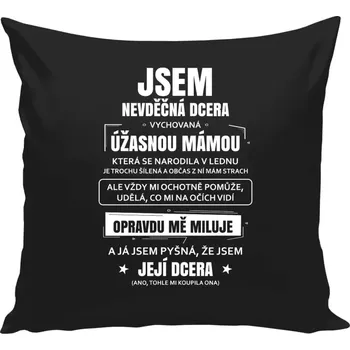 Polštář Polštář černý 40x40 cm Mámina nevděčná dcera