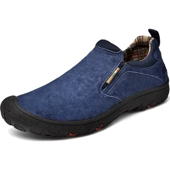 Pánské mokasíny Pánské semišové loafers handmade prodyšné boty Barva: Modrá, Velikost: 48