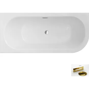 Vana Besco Akrylátová asymetrická vana Avita Slim Plus 170x75, s přepadem Rozměry (cm): 170x75, Typ a barva výpustě: Alcaplast Click-Clack se šterbinovým přepadem, zlatá, Orientace: Levá