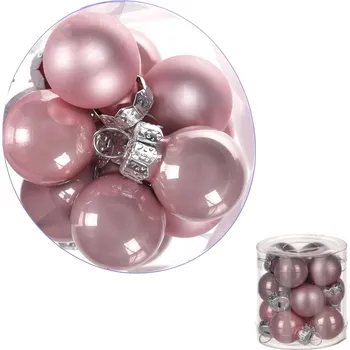 Vánoční dekorace Autronic Ozdoby skleněné, barva růžová, pr.2cm, cena za 1 balení(12ks) - VAK114-2