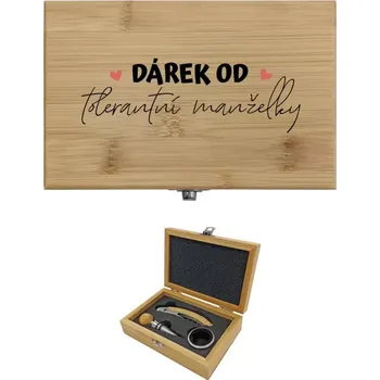 Dřevěná hračka Sada k vínu dřevěná Dárek od tolerantní manželky