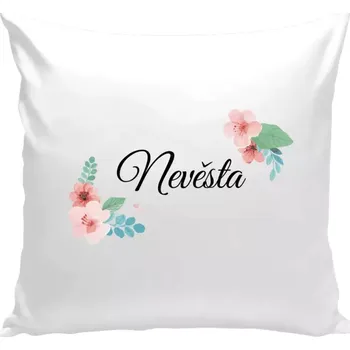 Polštář Polštář bílý 40x40 cm Nevěsta - růžovomodré květiny