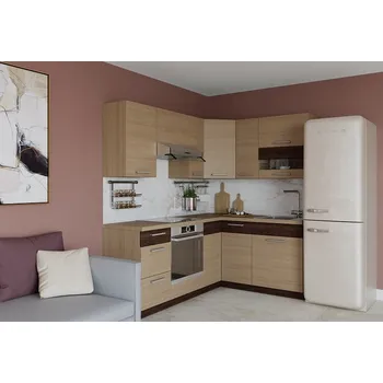 Kuchyňská linka Bog Fran Modena 195/150 cm TAFLA - rijeka tmavá,rijeka světlá