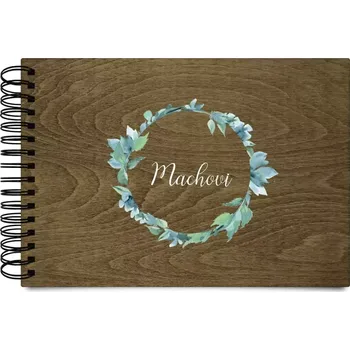 Fotokniha Dřevěné album s kroužkovou vazbou Modrozelené lístečky s příjmením