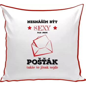 Polštář Polštář barevný 32x32 cm Nesnáším být sexy, ale jsem pošťák
