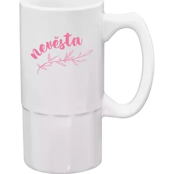 Sklenice Půllitr bílý vysoký Nevěsta - s větvičkou