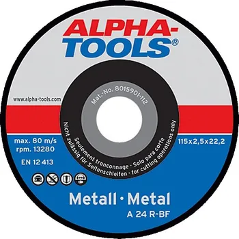 Řezný kotouč Alpha Tools Řezný kotouč A 24R-BF, ø 115 × 2,5 × 22,23 mm, 13280 ot./min 6900290112