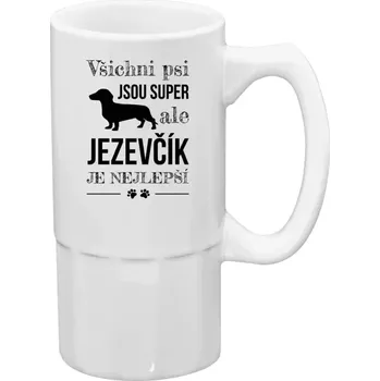 Sklenice Půllitr bílý vysoký Jezevčík je nejlepší