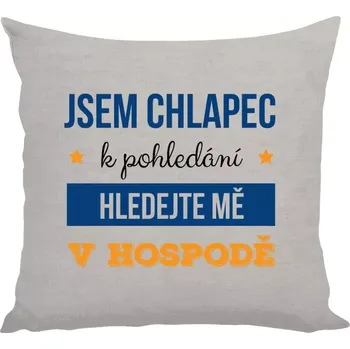 Polštář Polštář lněný 40x40 cm Jsem chlapec k pohledání, hledejte mě v hospodě