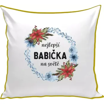 Polštář Polštář barevný 32x32 cm Nejlepší babička na světě, věneček