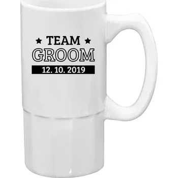Sklenice Půllitr bílý vysoký Team Groom