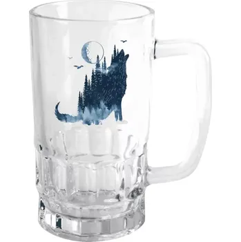 Sklenice Půllitr pro milovníky lesa - Vlk v mlze - čirý